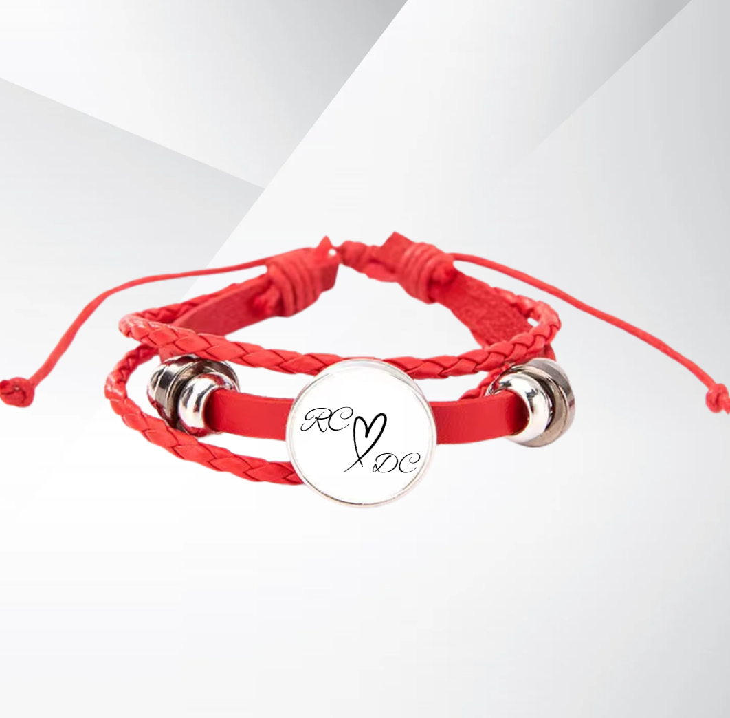 Personalized Valentines Gift For Her Bracelet Leather Rope Circle RED