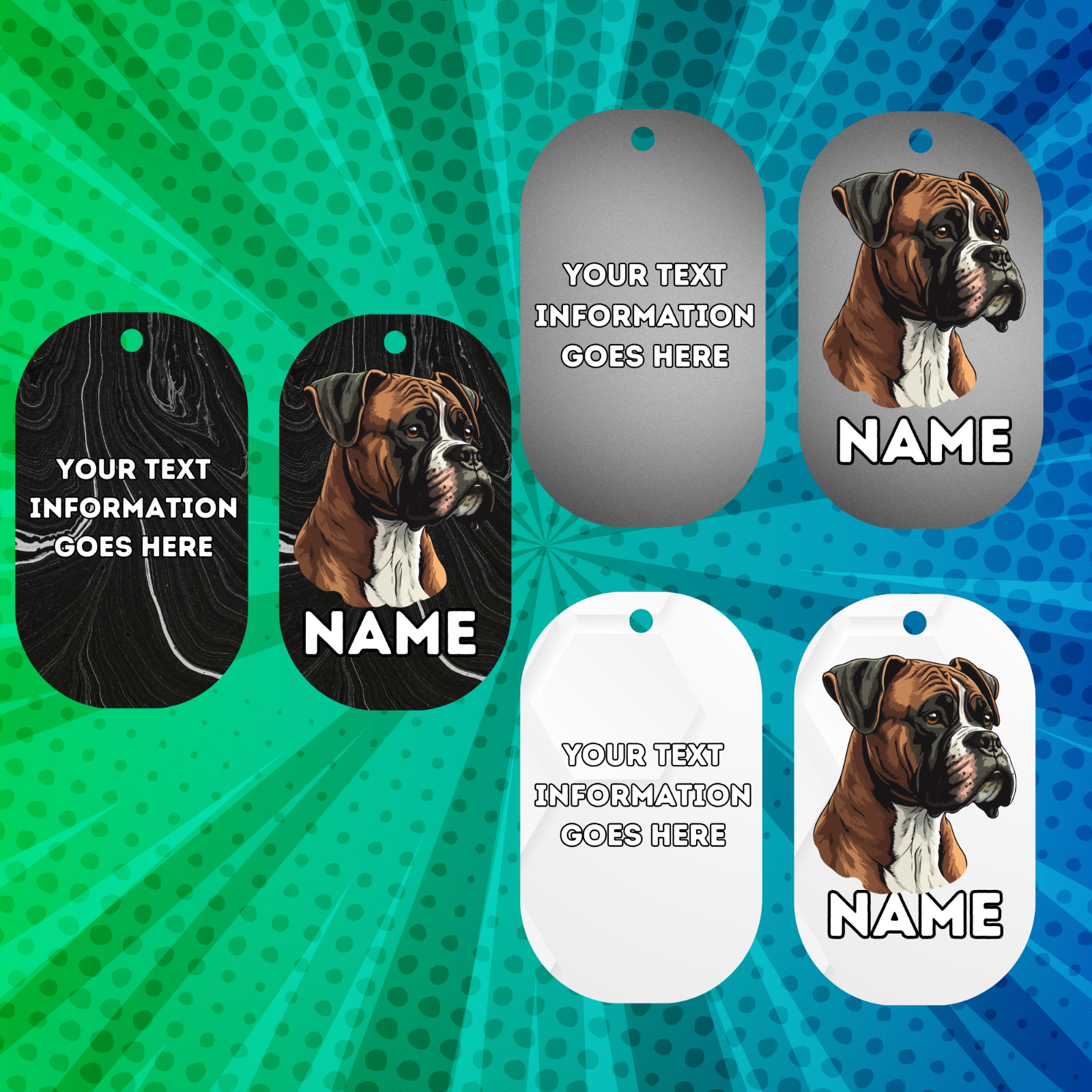 BOXER Dog Pet Personalise Own Photo Round, Bone, Military Tag