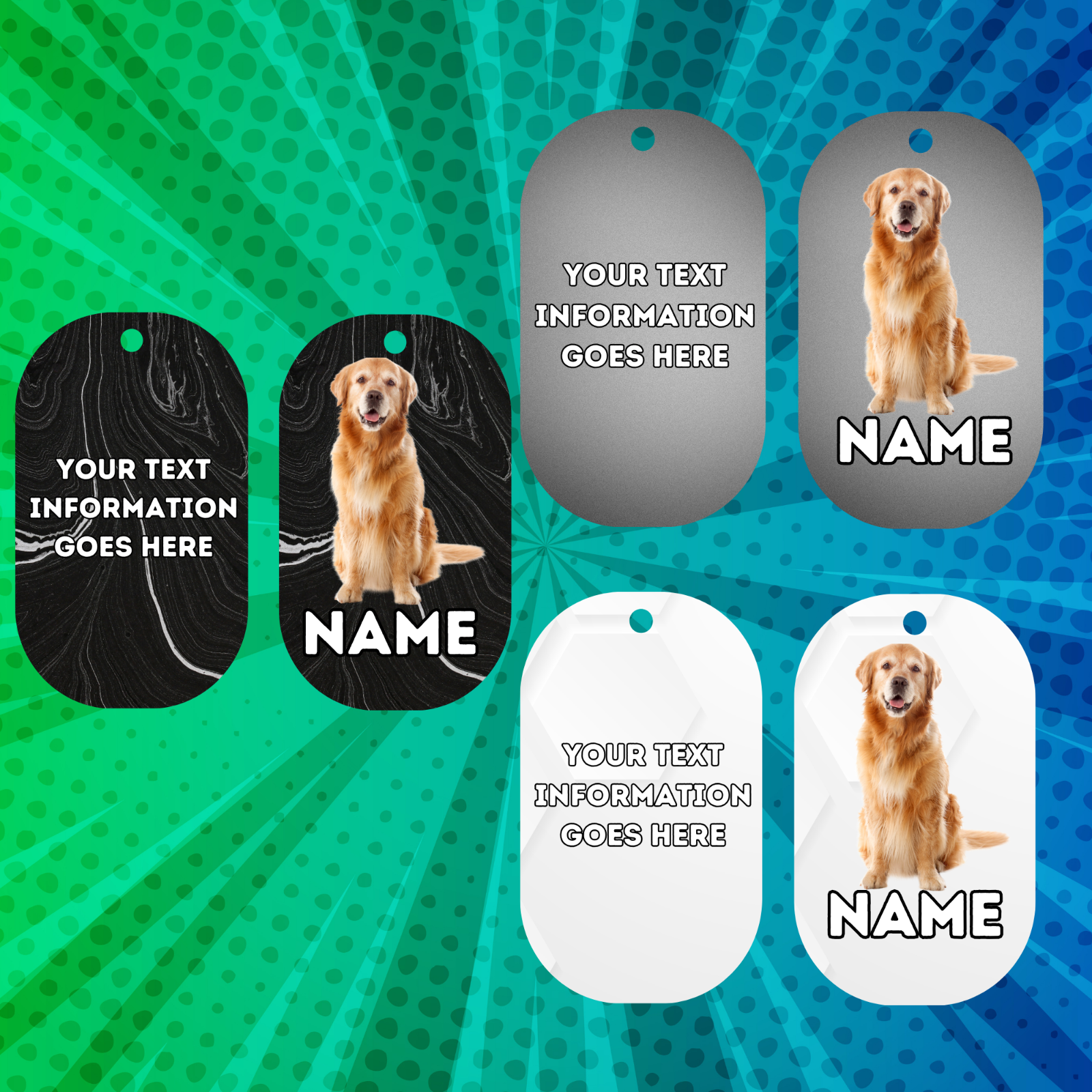 GOLDEN RETRIEVER Dog Pet Personalise Own Photo Round, Bone, Military Tag