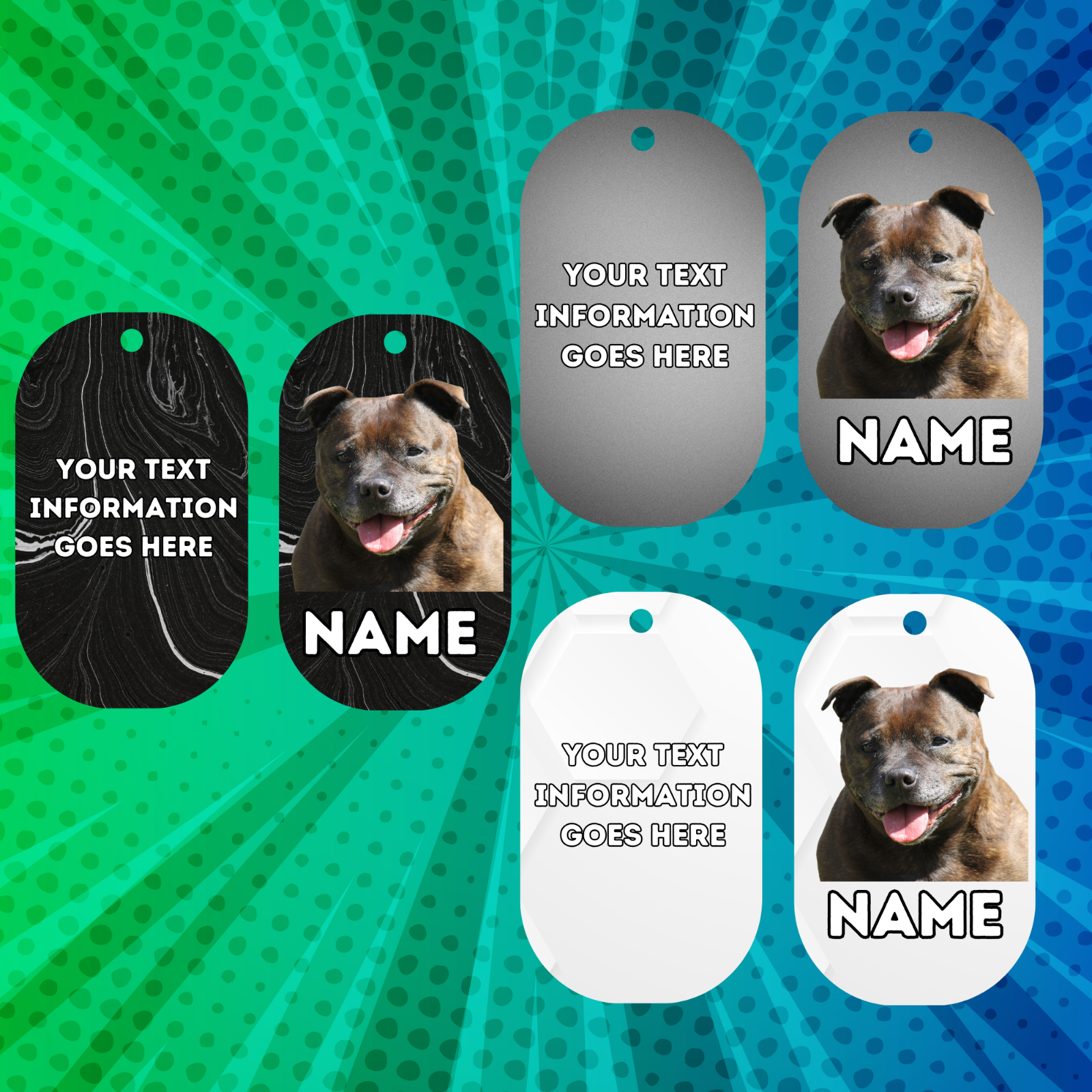 AMERICAN STAFFY TAG Dog Pet Personalise Own Photo Round, Dog Bone, Military Tag