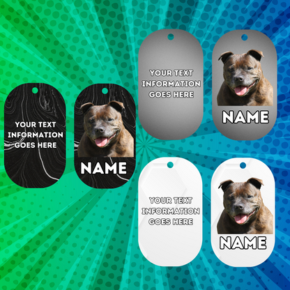 AMERICAN STAFFY TAG Dog Pet Personalise Own Photo Round, Dog Bone, Military Tag