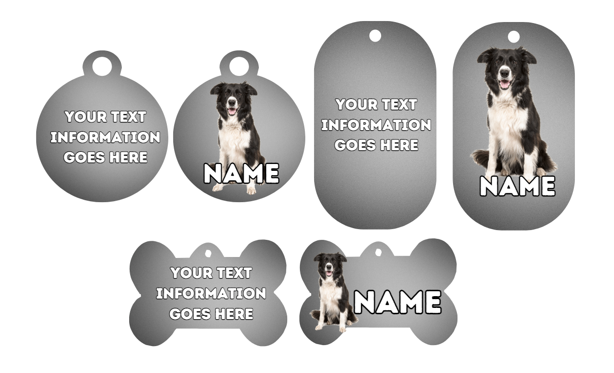 BORDER COLLIE Dog Pet Personalise Own Photo Round, Bone, Military Tag