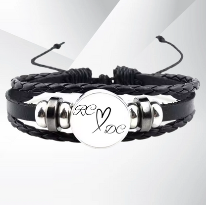 Personalized Valentines Gift For Her Bracelet Leather Rope Circle BLACK