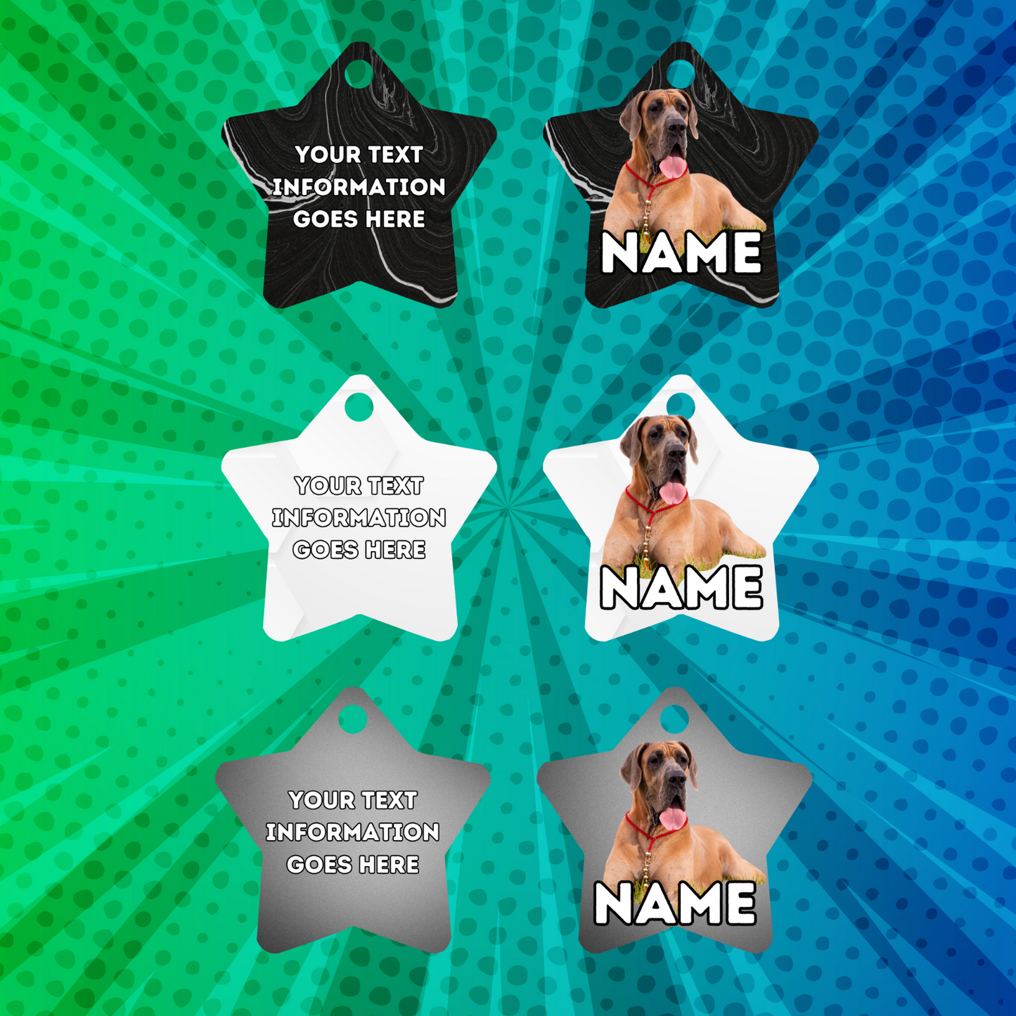 GREAT DANE Dog Pet Personalise Own Photo Round, Bone, Military Tag