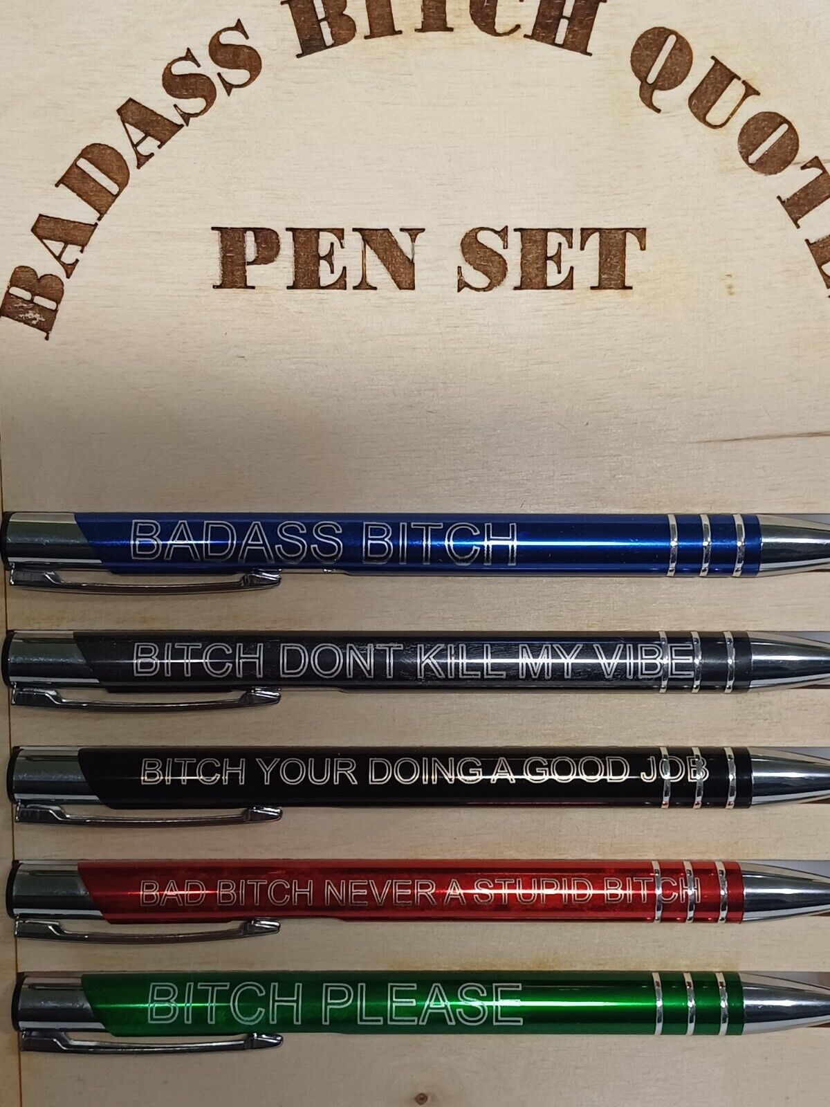 BADASS BIT*H funny quotes pen set, gift set, funny, Christmas, office, business