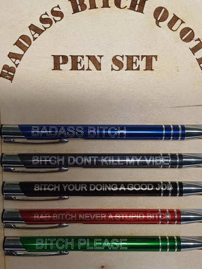 BADASS BIT*H funny quotes pen set, gift set, funny, Christmas, office, business