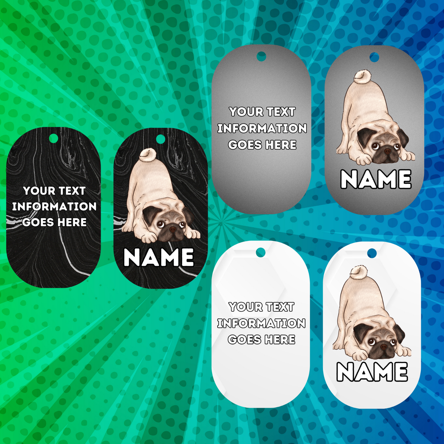 PUG Cat Tag Pet Personalised Your Own Photo Military Style Tag