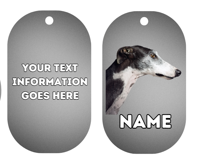 GREYHOUND Dog Pet Personalise Own Photo Round, Bone, Military Tag