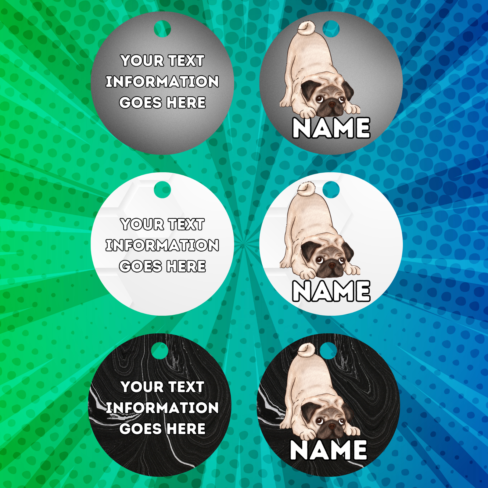 PUG TAG Dog Pet Personalised Your Own Photo Round