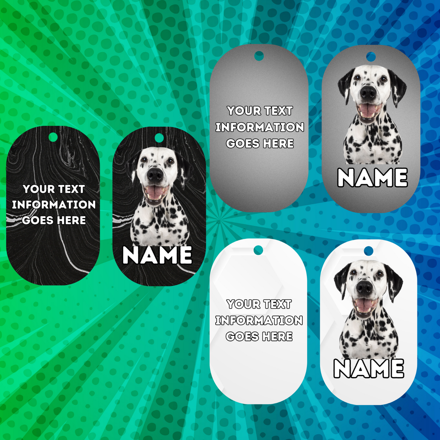 DALMATION Dog Pet Personalise Own Photo Round, Bone, Military Tag