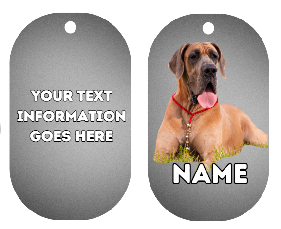 GREAT DANE Dog Pet Personalise Own Photo Round, Bone, Military Tag