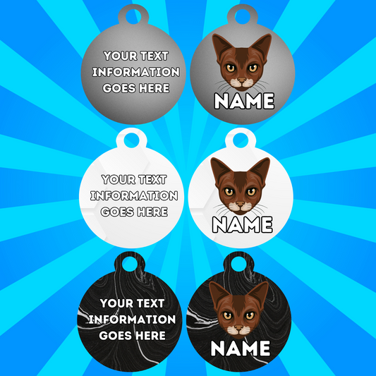 ABYSSINIAN Cat Tag Pet Personalised Your Own Photo Round, Dog Bone, Military Tag