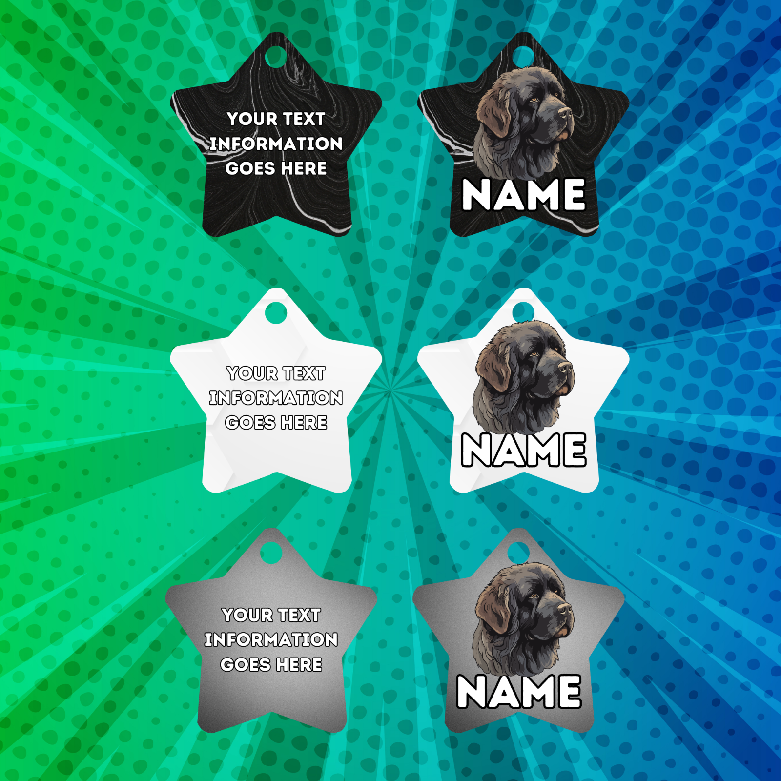 NEWFOUNDLAND Cat Tag Pet Personalised Your Own Photo STAR Shape Tag