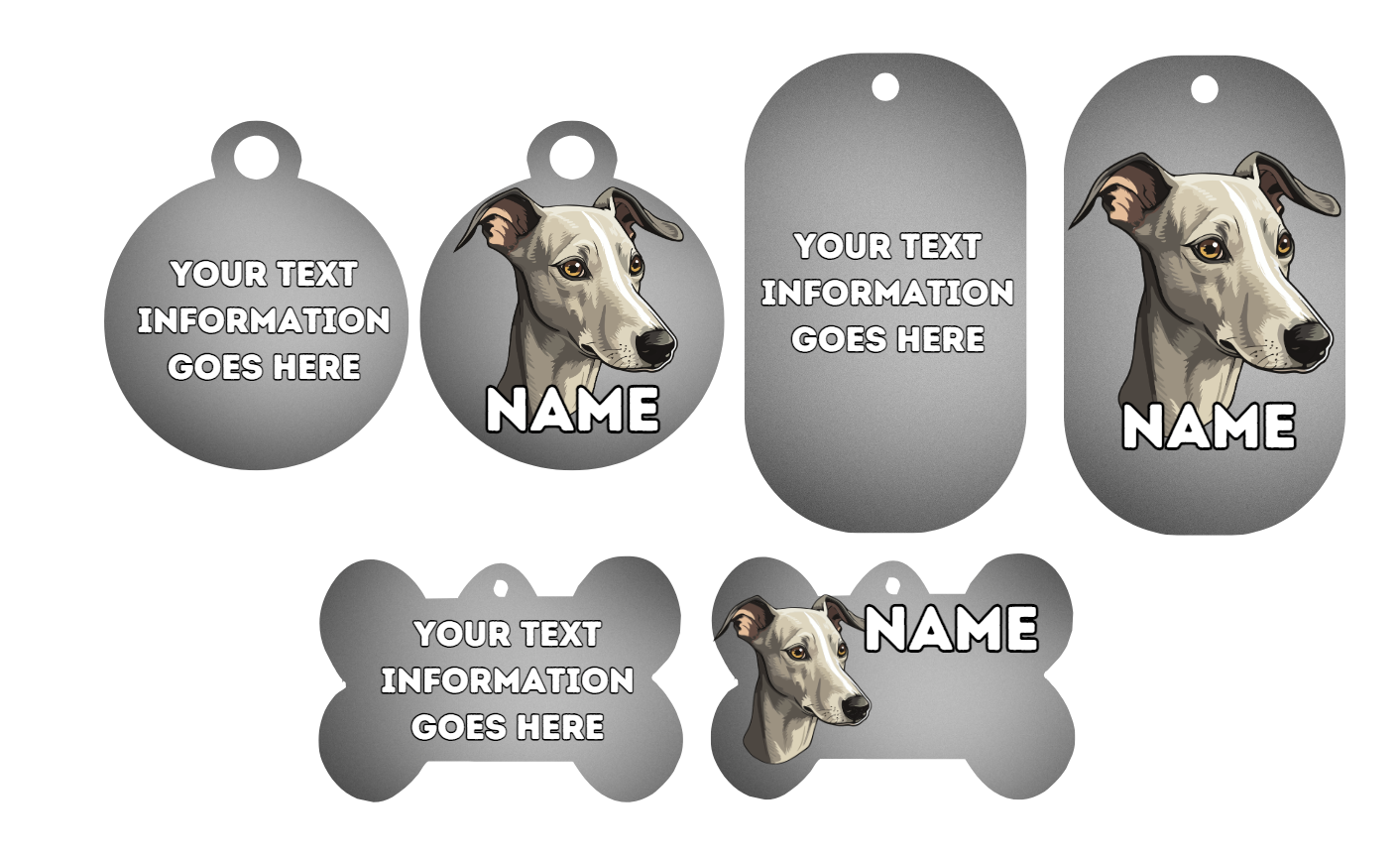 GREYHOUND Dog Pet Personalise Own Photo Round, Bone, Military Tag