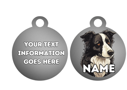 BORDER COLLIE Dog Pet Personalise Own Photo Round, Bone, Military Tag