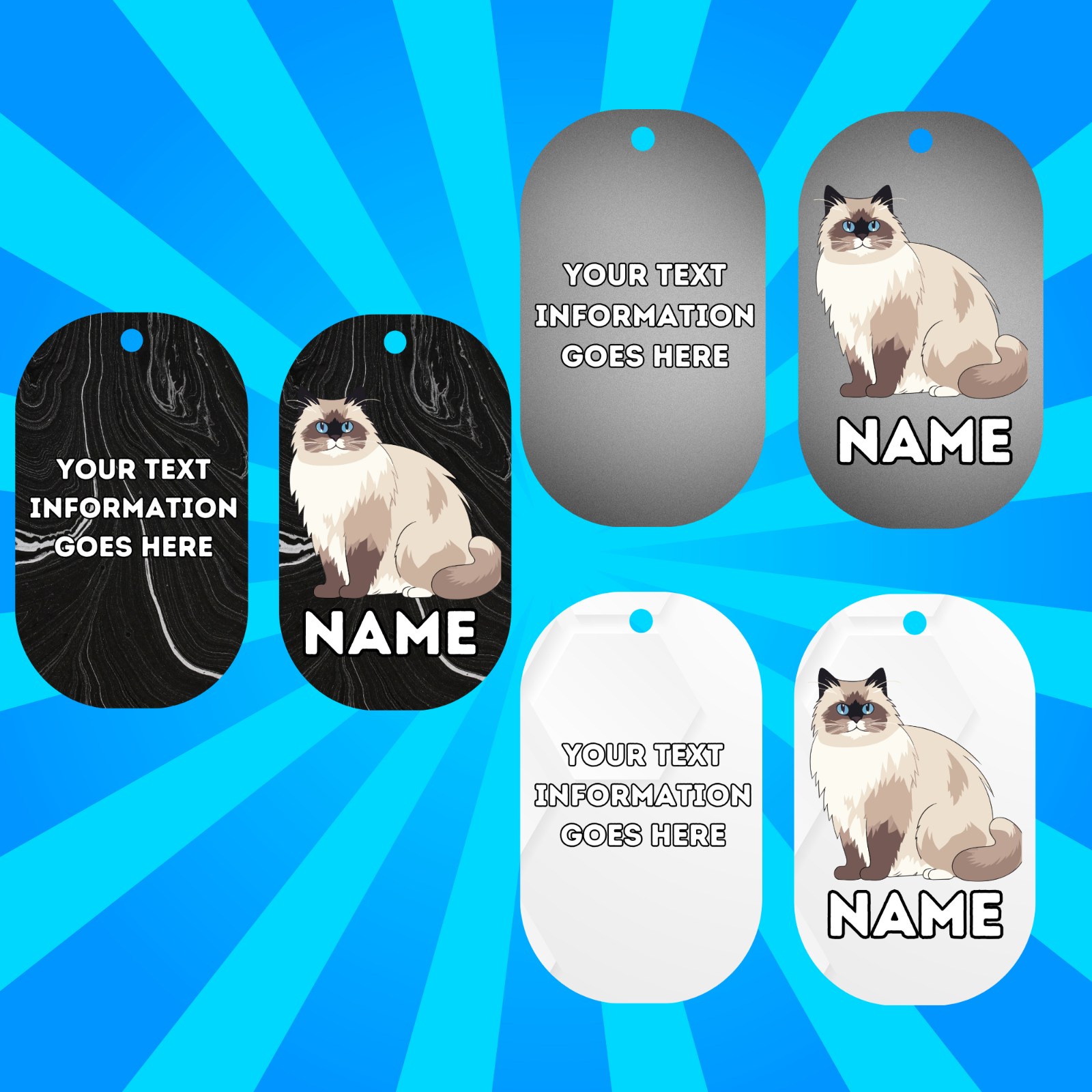 RAGDOLL Cat Pet Personalised Own Photo Round, Dog Bone, Military Tag