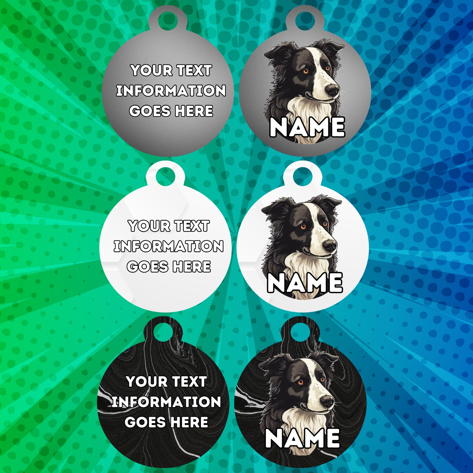 BORDER COLLIE TAG Dog Pet Personalised Your Own Photo Rounded