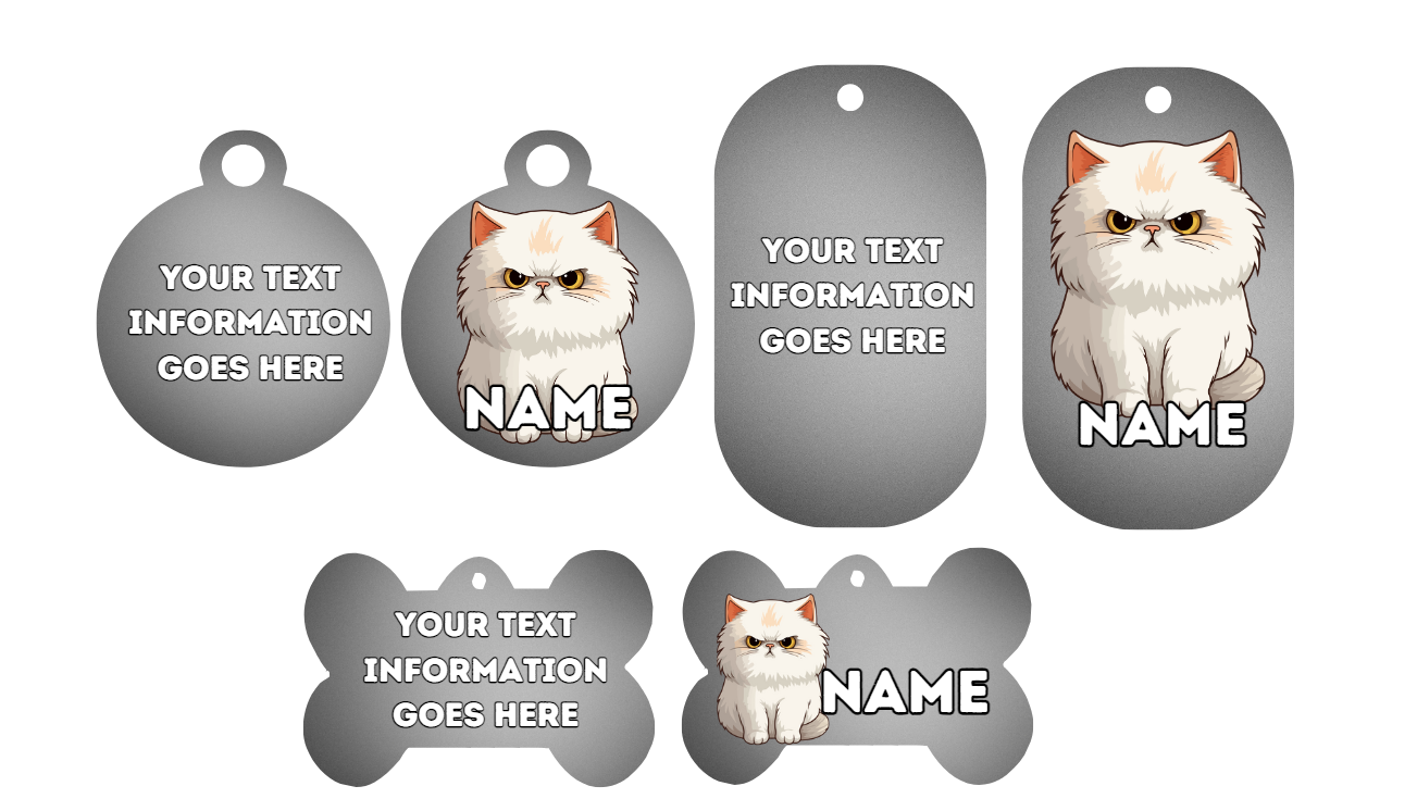 PERSIAN Cat Pet Personalised Own Photo Round, Dog Bone, Military Tag