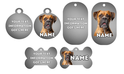 BOXER Dog Pet Personalise Own Photo Round, Bone, Military Tag