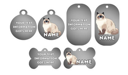 RAGDOLL Cat Pet Personalised Own Photo Round, Dog Bone, Military Tag