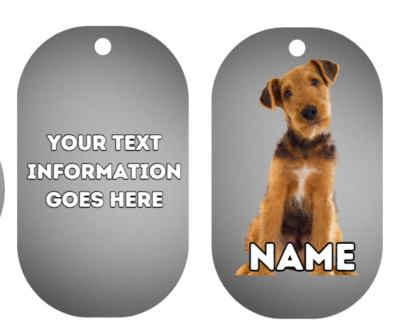 AIREDALE TERRIER TAG Dog Pet Personalise Own Photo Round, Dog Bone, Military Tag