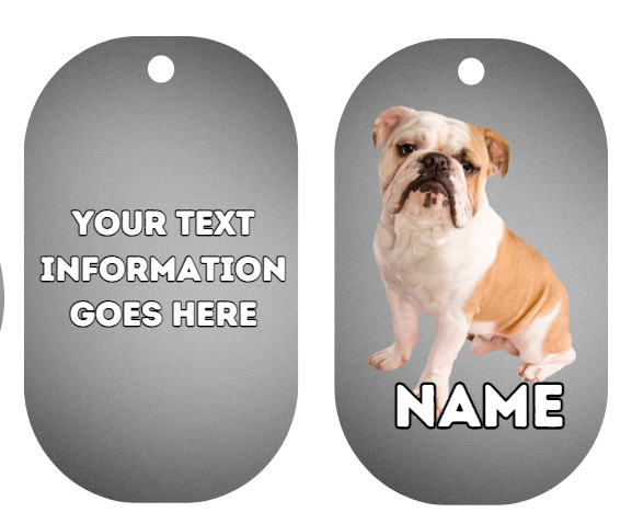 ENGLISH BULLDOG Dog Pet Personalise Own Photo Round, Bone, Military Tag