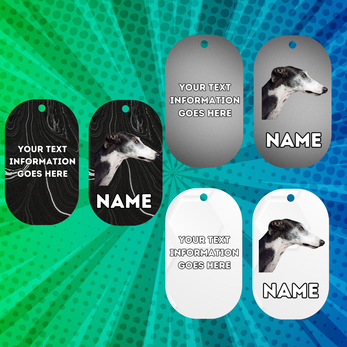 GREYHOUND Dog Pet Personalised Your Own Photo Military Style Tag