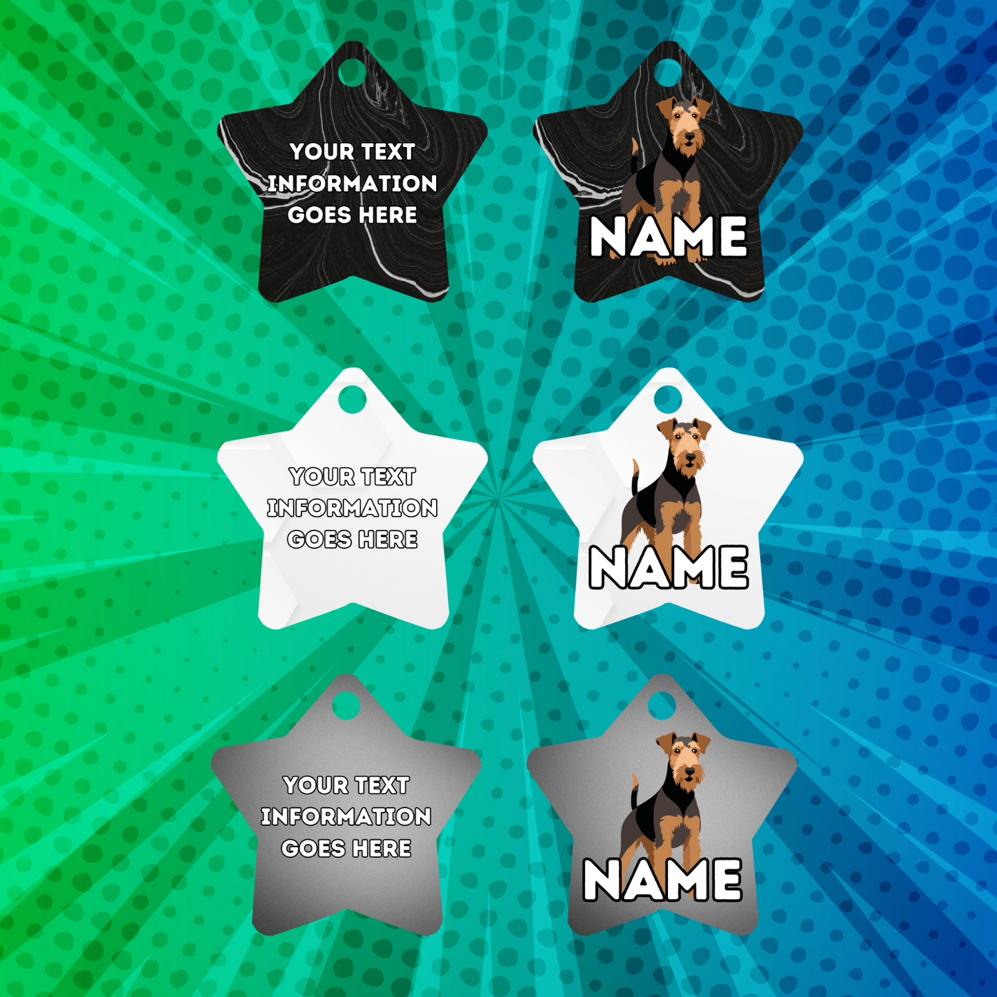 AIREDALE TERRIER TAG Dog Pet Personalised Your Own Photo STAR Shape Tag