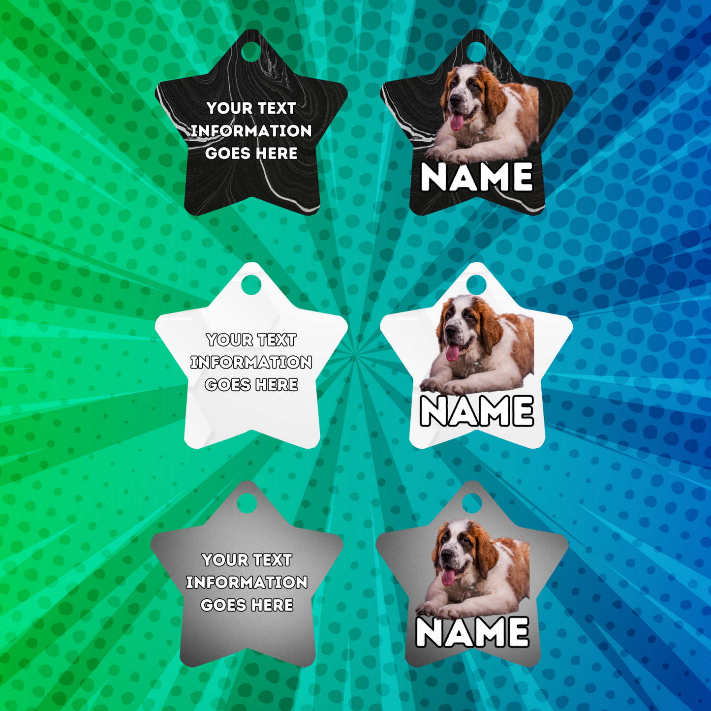 ST. BERNARD Cat Tag Pet Personalised Your Own Photo STAR Shape Tag