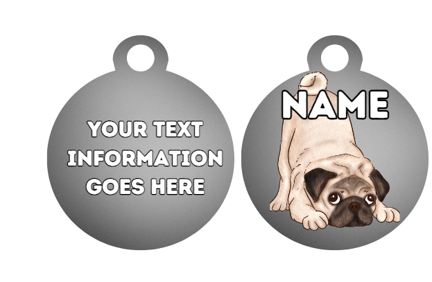 PUG Dog Personalised Your Own Photo Round Dog Bone, Military Tag