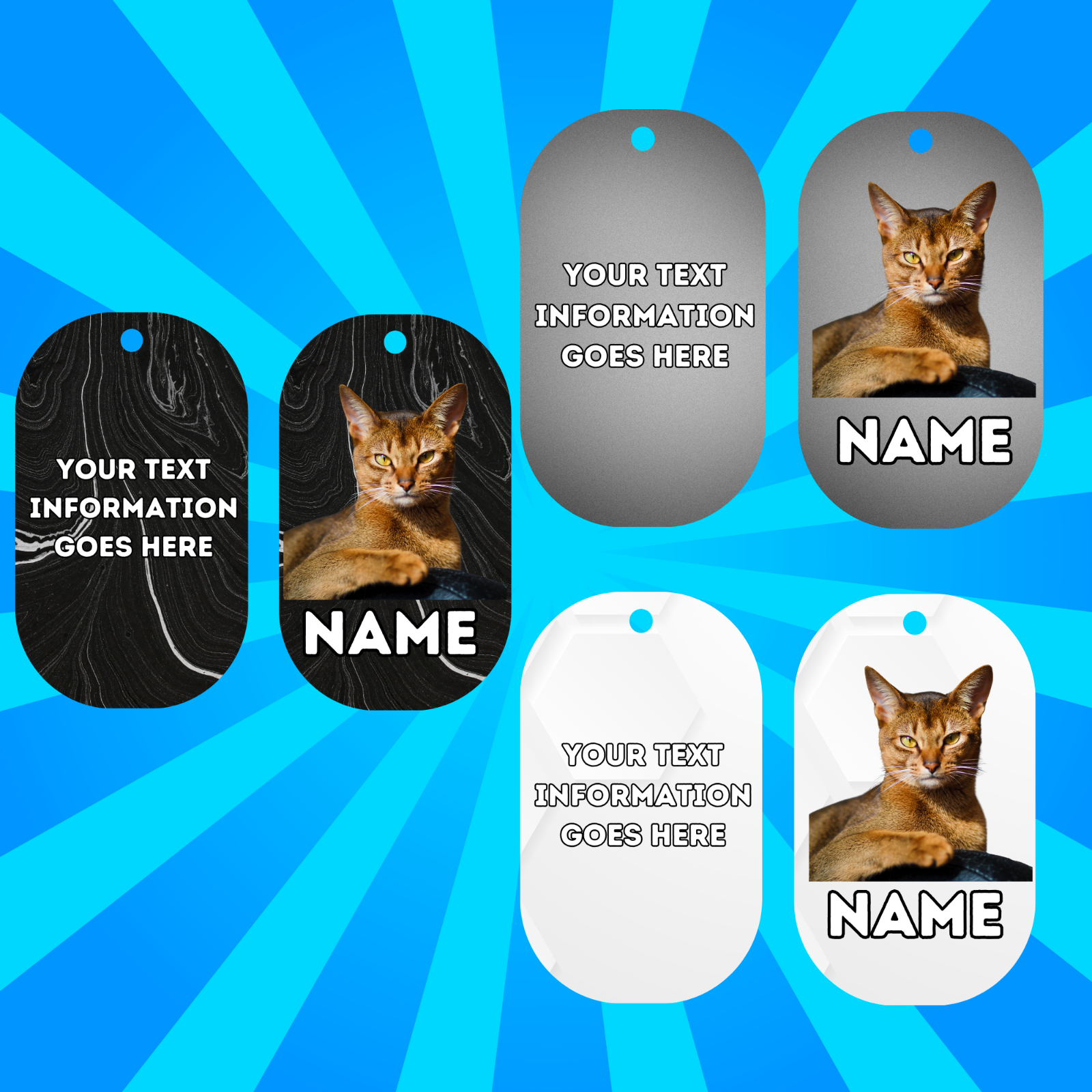 ABYSSINIAN Cat Tag Pet Personalised Your Own Photo Military Style Tag