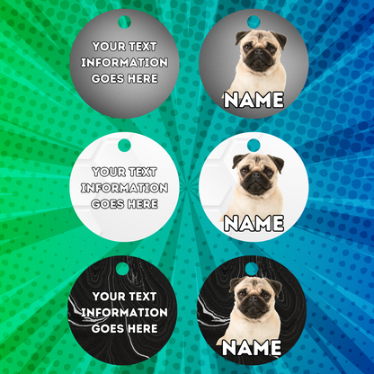 PUG Dog Personalised Your Own Photo Round Dog Bone, Military Tag