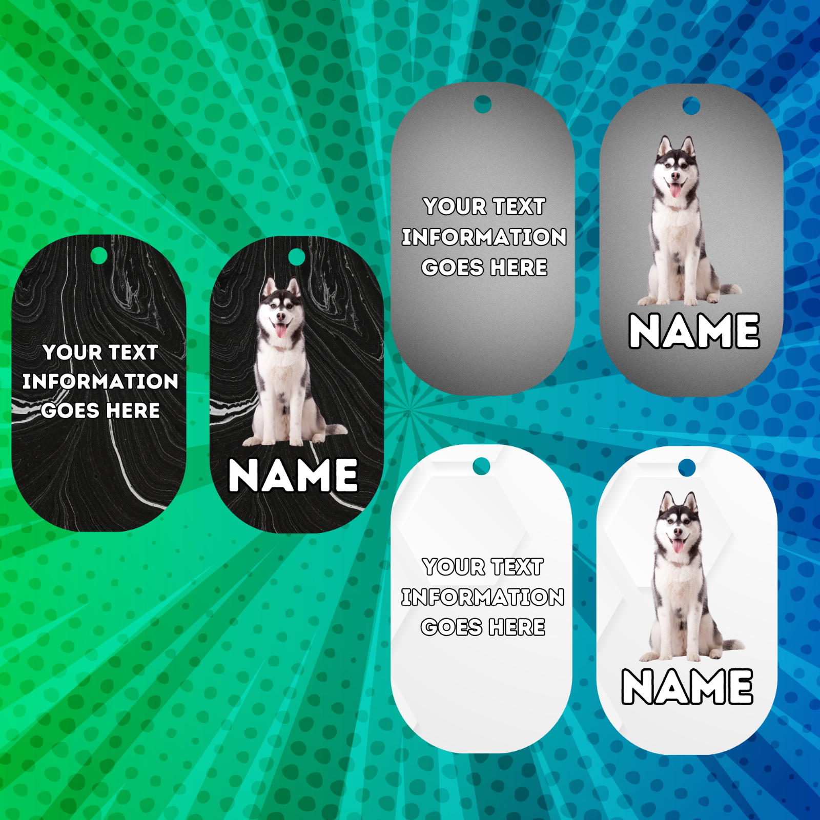 SIBERIAN HUSKY Cat Tag Pet Personalised Your Own Photo Military Style Tag