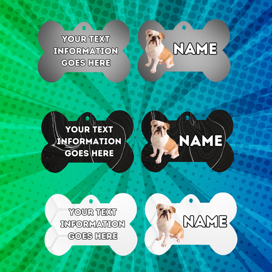 ENGLISH BULLDOG Dog Pet Personalised Your Own Photo bone style tag