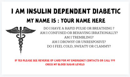 Insulin Dependent Diabetic Awareness Card Free Lanyard and Holder