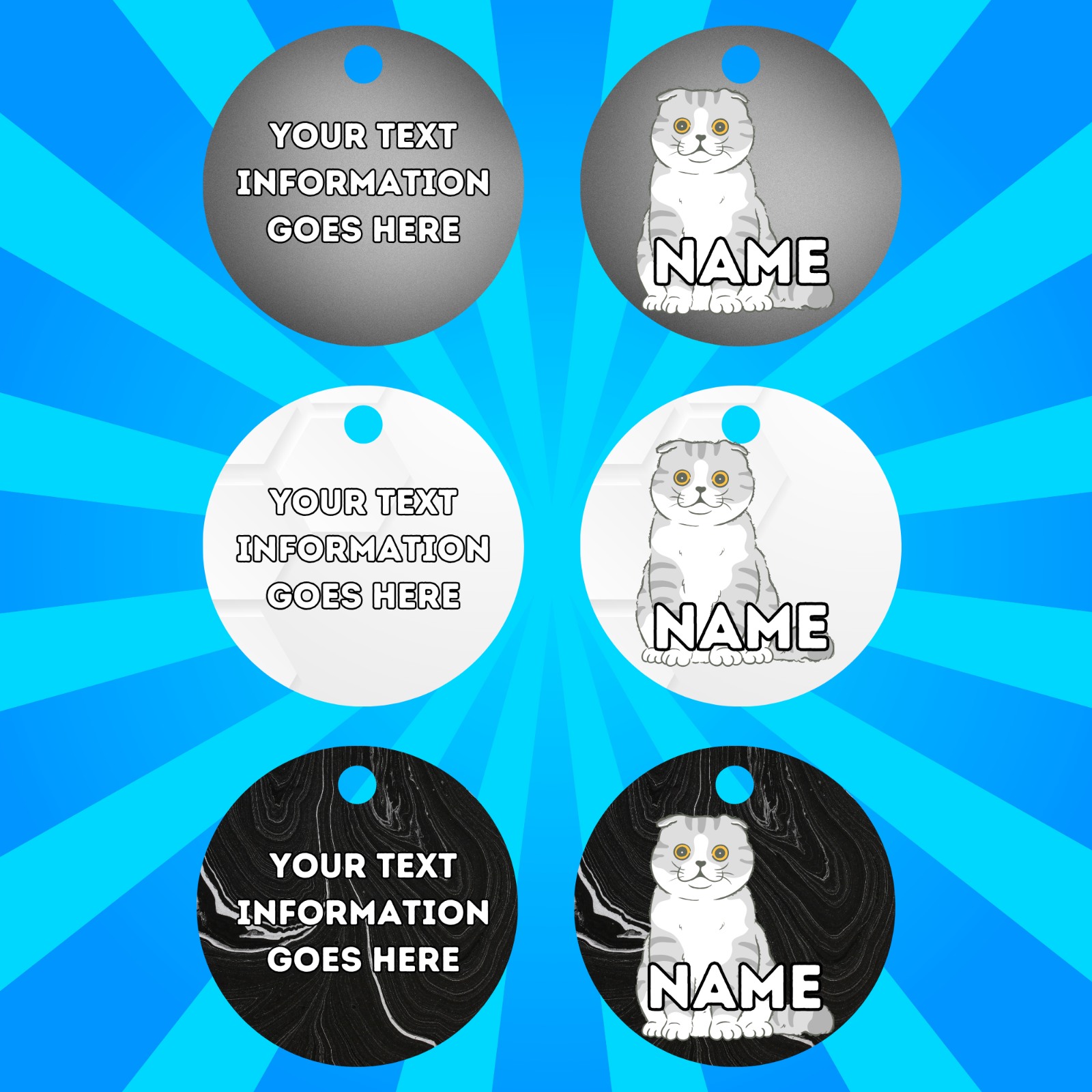 SCOTTISH FOLD  Cat Pet Personalised Own Photo Round, Dog Bone, Military Tag