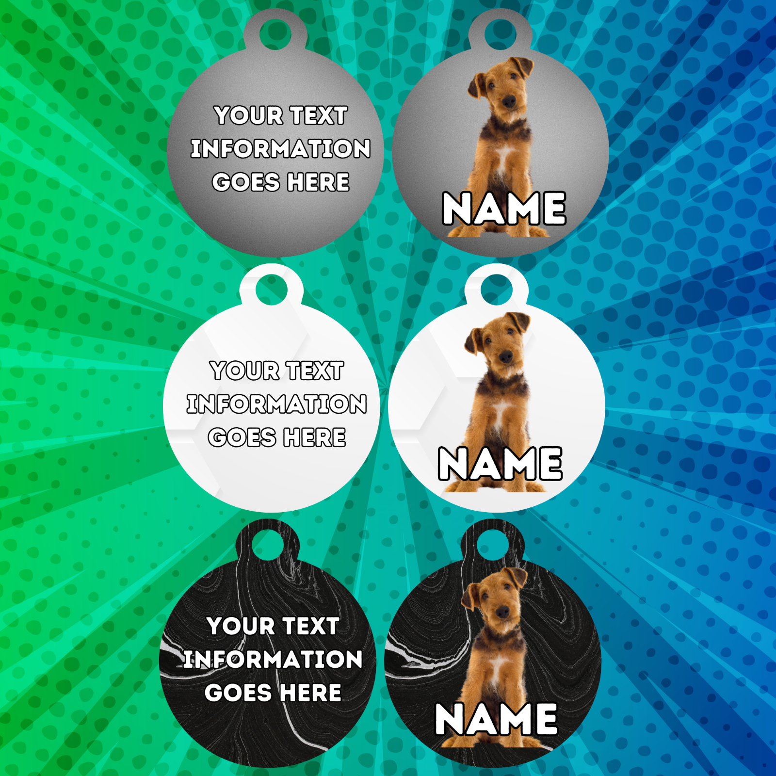 AIREDALE TERRIER TAG Dog Pet Personalised Your Own Photo Rounded