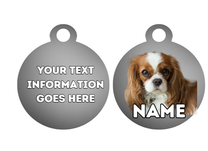 KING CHARLES CAVALIER Dog Pet Personalise Own Photo Round, Bone, Military Tag