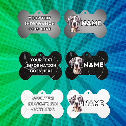 GREAT DANE Dog Pet Personalise Own Photo Round, Bone, Military Tag