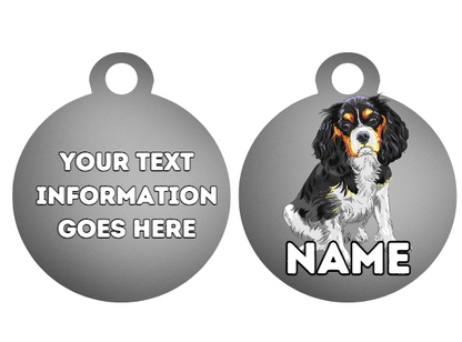 KING CHARLES CAVALIER Dog Pet Personalise Own Photo Round, Bone, Military Tag