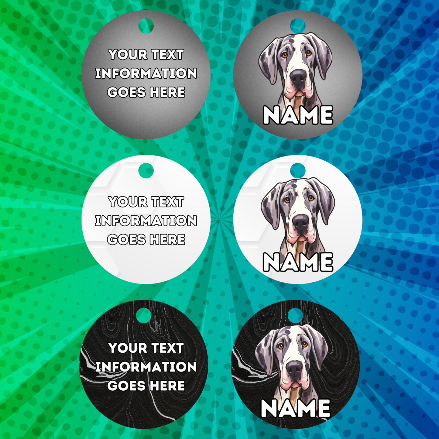 GREAT DANE Dog Pet Personalise Own Photo Round, Bone, Military Tag