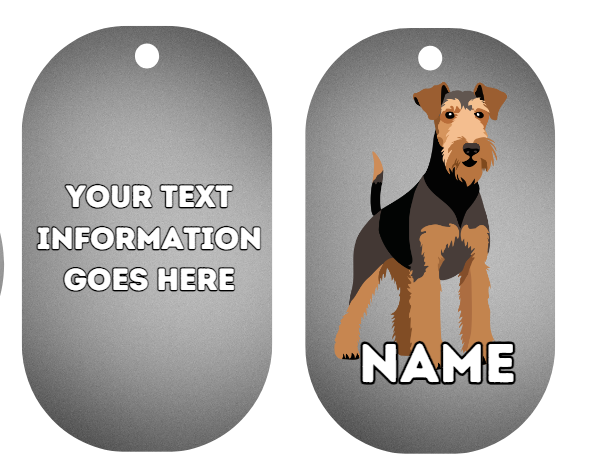 AIREDALE TERRIER TAG Dog Pet Personalise Own Photo Round, Dog Bone, Military Tag