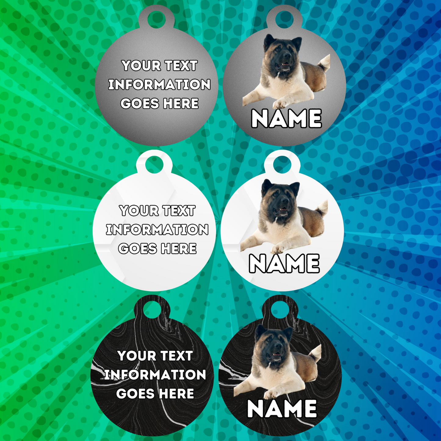 AMERICAN AKITA TAG Dog Pet Personalised Your Own Photo Rounded