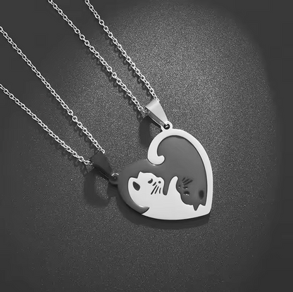 MOTHERS DAY Necklace Hug Love Cat Pairing Couple Friend Stainless Steel