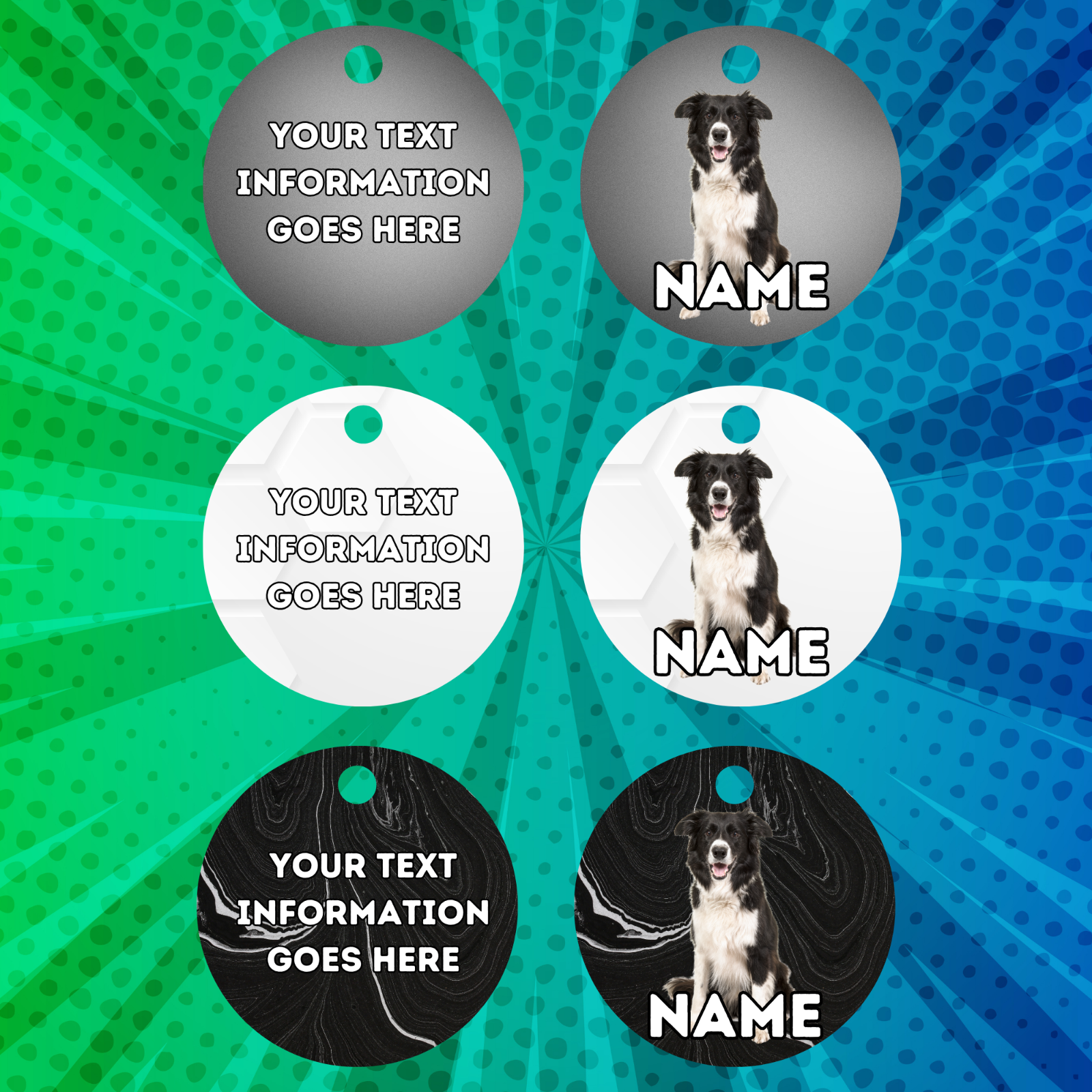 BORDER COLLIE TAG Dog Pet Personalised Your Own Photo Round