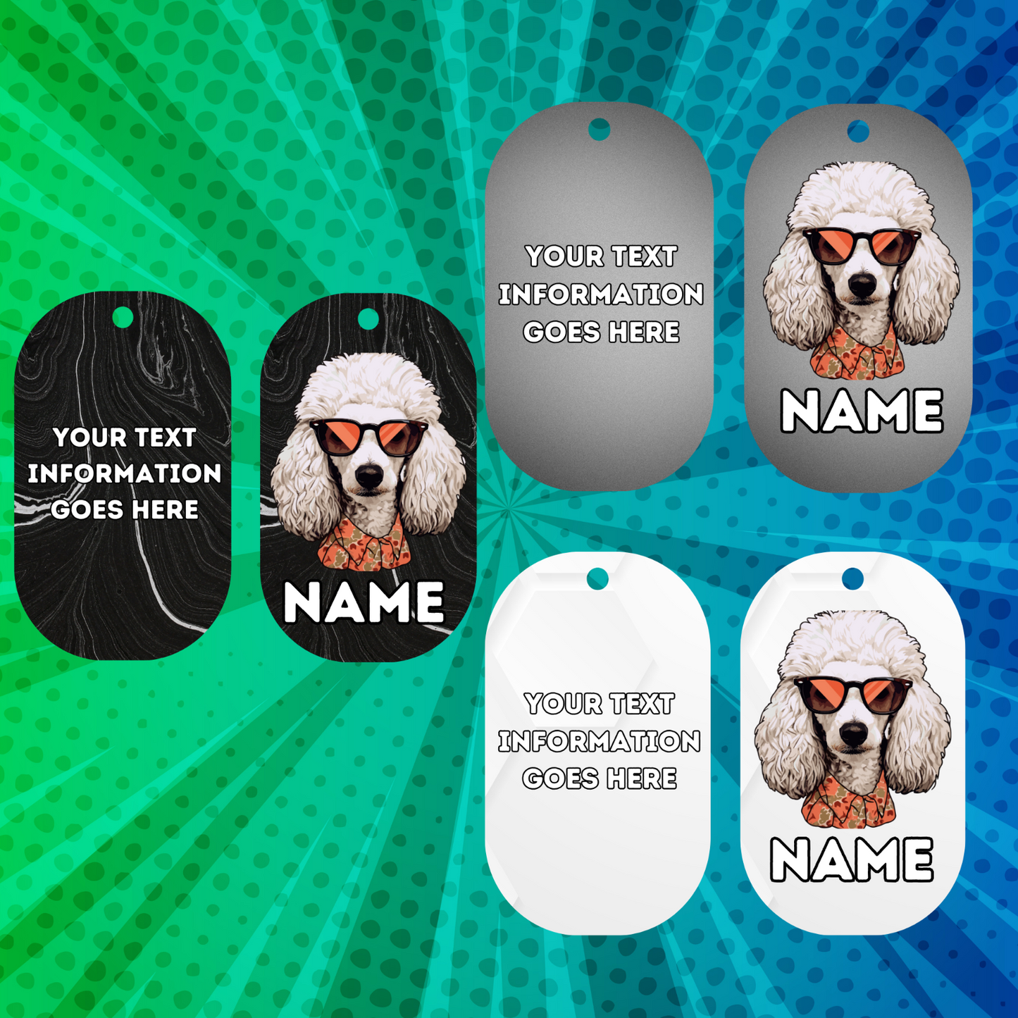 POODLE Dog Personalised Your Own Photo Round Dog Bone, Military Tag