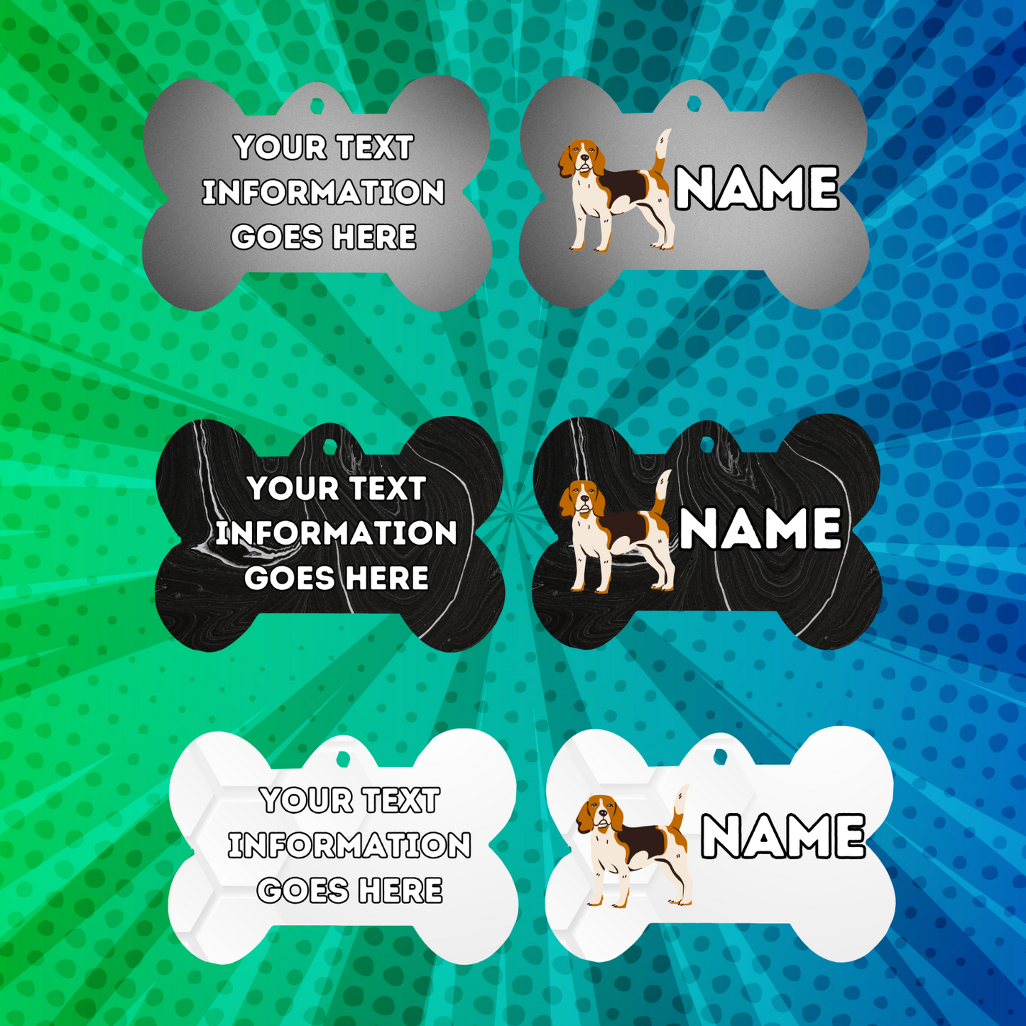 BEAGLE TAG Dog Pet Personalised Your Own Photo bone style tag