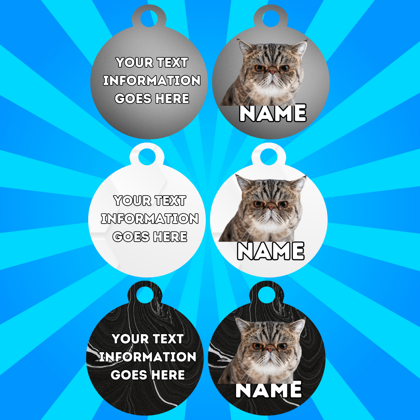 EXOTIC SHORTHAIR Cat Pet Personalised Own Photo Round, Dog Bone, Military Tag