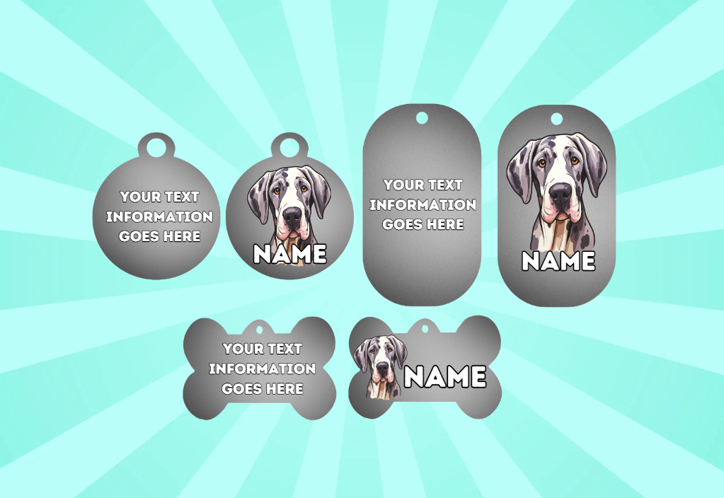 GREAT DANE Dog Pet Personalise Own Photo Round, Bone, Military Tag