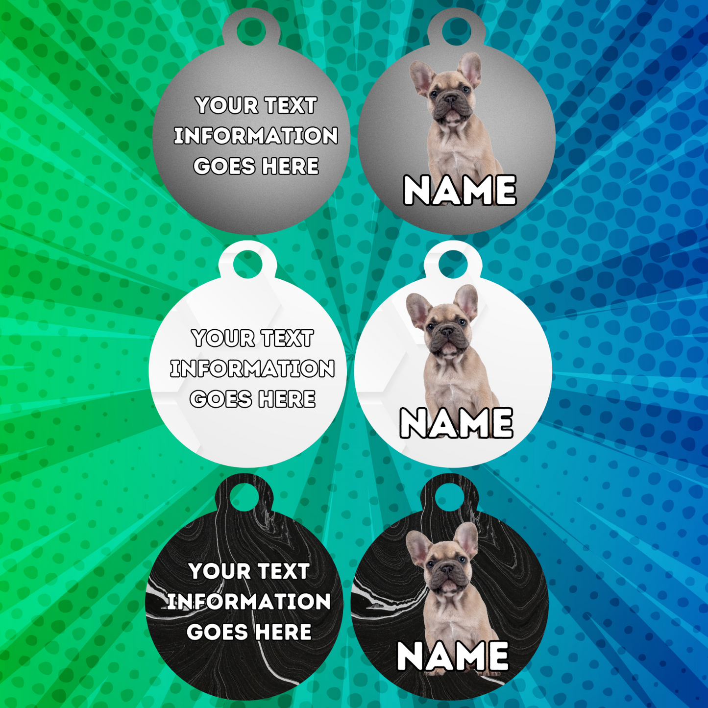 FRENCH BULLDOG Dog Pet Personalise Own Photo Round, Bone, Military Tag